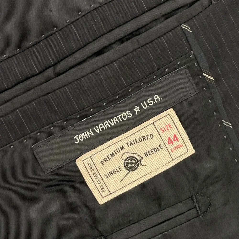 John Varvatos Blazer 42L Mens Pinstripe Black Two Button Suit Jacket